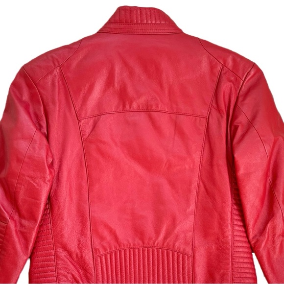 Red Leather Moto Jacket, Oscar Leopold, Quilted Lining, Women’s Sz Large - Picture 5 of 8